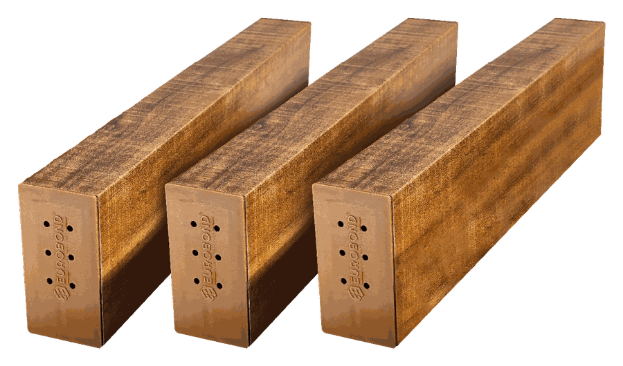 Three hollow ACP fins in a wood-grain finish, with Eurobond-branded end caps